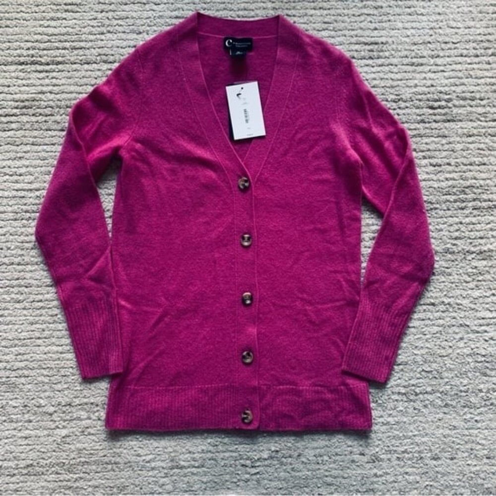 C by Bloomingdale's 100% Cashmere Grandfather Cardigan Sweater Pink NWT Size XS
